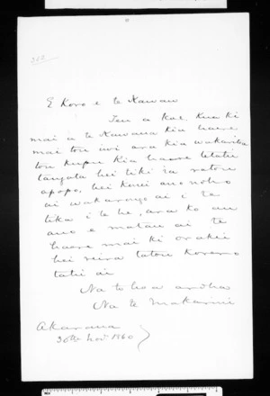 Draft of letter from McLean to Te Kawau