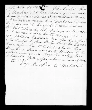 Undated letter from Aperahama Tamaiparea (Te Ihupuku) to McLean (Waitoki)