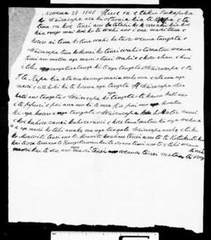 Letter from Hakaraia Te Rangiwakatakaura, Te Retimana to Te Kepa and Te Pere