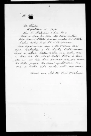 Letter from Te Rei Paehua to McLean (with translation)