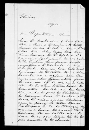 Letter from Paora Te Apatu to McLean