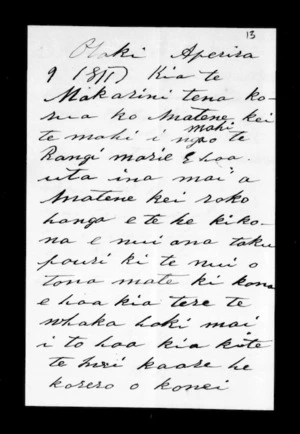 Letter from Karanama Te Kapukaiota to McLean