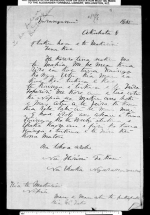 Letter from Hirini Te Kani, Ihaka Ngarangiaue to McLean (with translation)