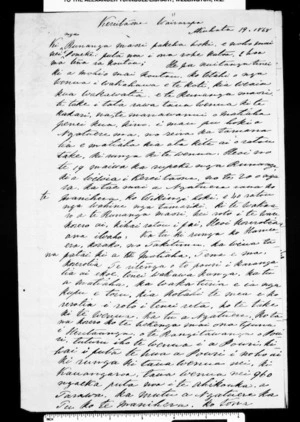 Letter from the whole komiti of Wairarapa to the runanga at Poneke