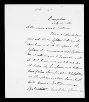 Letter from Paora Ropiha to Tamihana Huata (with translation)