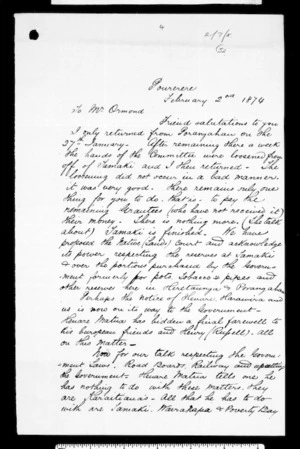 Letter from Morena Hawea to Ormond (Translation)