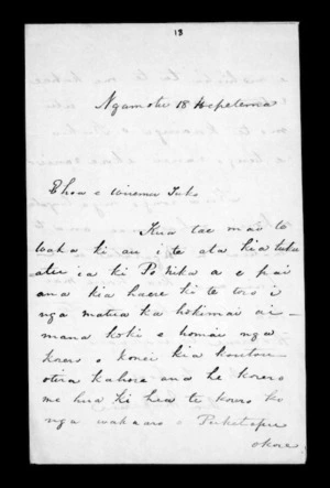 Letter from McLean to Wiremu Tako