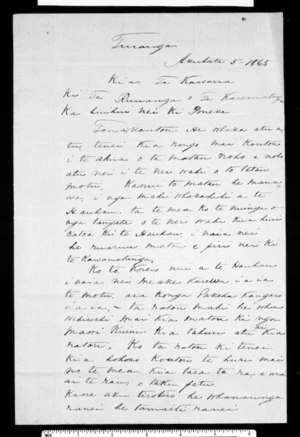 Letter from Tamihana Ruatapu, Rutene Ahunuku, Hape Kiniha, Wi Haronga to George Grey