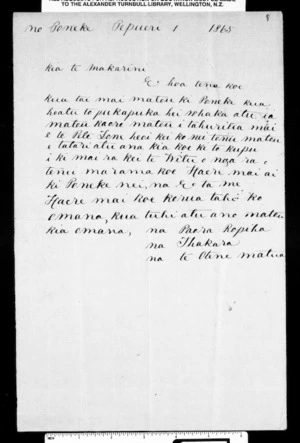 Letter from Paora Ropiha and Ihakara Te Otene to McLean