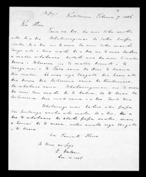 Letter from Tamati Hone Ahitana, Te Matenga, Hone Pihama, Te Rei Te Hanataua, Horomona to Hone Ropiha and others