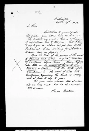 Letter from Henare Matua to Hori (Translation)