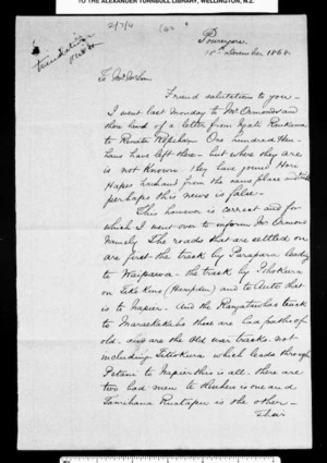 Translation of letter from Morena Hawea to McLean