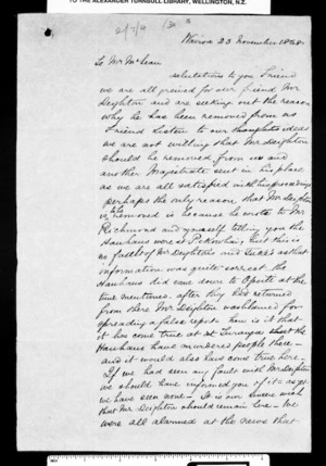 Letter from Wairoa chiefs to McLean (with translation)