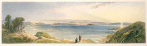 Brees, Samuel Charles, 1810-1865 :Port Nicholson showing the Heads & Wellington in the distance from Lowry Bay / Drawn by S C Brees. [Engraved by Henry Melville. London, 1847]. [No] 17, Plate 6.