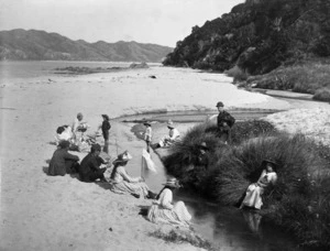 Family group at Broad's Bay, Totaranui