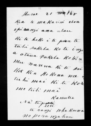 Letter from Te Peeti Te Rangiwhakaewa to McLean