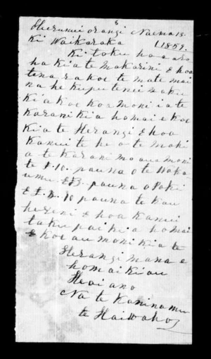 Letter from Te Kaninamu Te Haiwaho to McLean