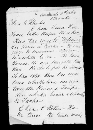 Letter from Te Wirihana and Hauhau to Rhodes