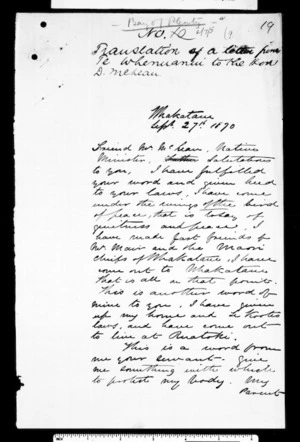 Letter from Te Whenuanui to McLean (with translation)