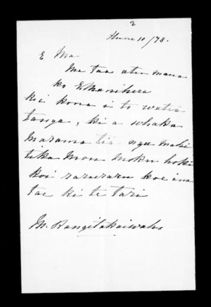 Letter from M Rangitakaiwaho to McLean
