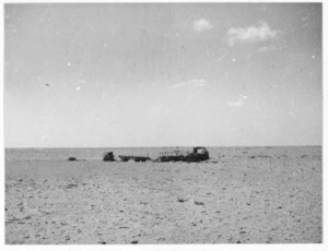 Wrecked truck on El Ruweisat Ridge, Egypt - Photograph taken by W Timmins