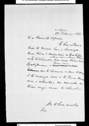 Letter from McLean to Paora Te Apatu