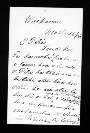Letter from Wiremu Tamihana Te Neke to Piri Kawau