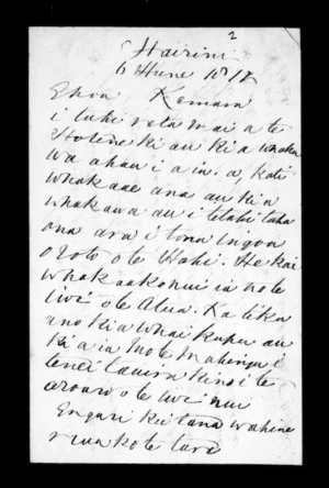 Letter from Raniera Kawhia to Te Kemara