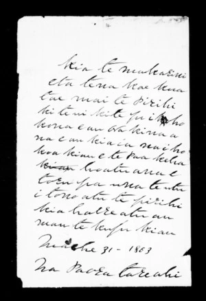 Letter from Paora Tareahi to McLean