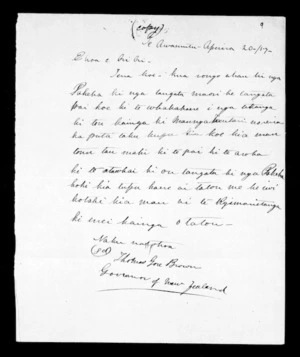 Letter from Gore Brown to Oriori