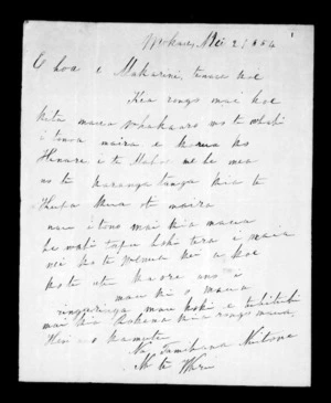 Letter from Tamihana Niutone and Te Waru to McLean