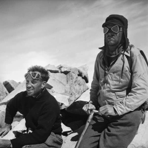 John Clegg and Stan Conway on the summit of Mt Whitcombe