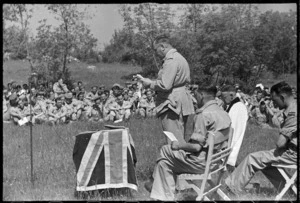 General Freyberg reading at a New Zealand thanksgiving service in Italy after V-E day