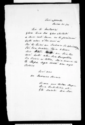 Letter from Kawana Hunia to McLean