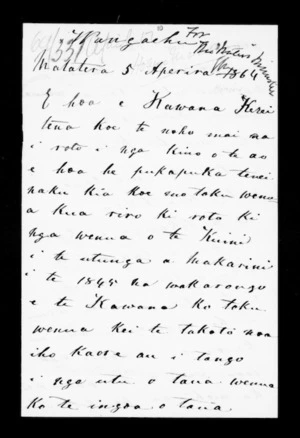 Letter from Hoani Maka to George Grey (with translation)