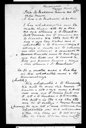 Letter from Maori of Kaiamaene to McLean