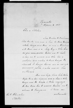 Letter from George Grey to Te Wherowhero Potatau