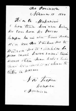 Letter from Tiopira Koropura to McLean