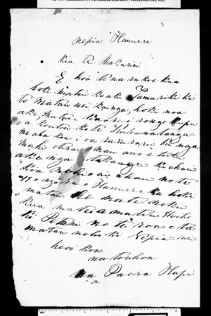 Undated letter from Paora to McLean