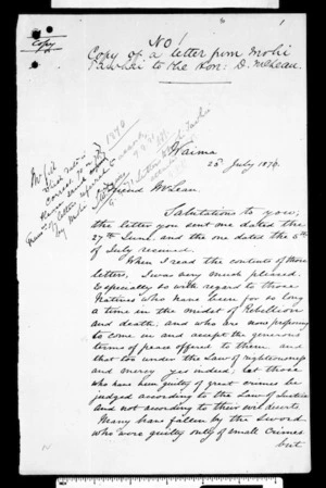 Letter from Mohi Tawhai to McLean (with translation)