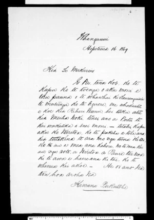 Letter from Kawana Pukutohe to McLean