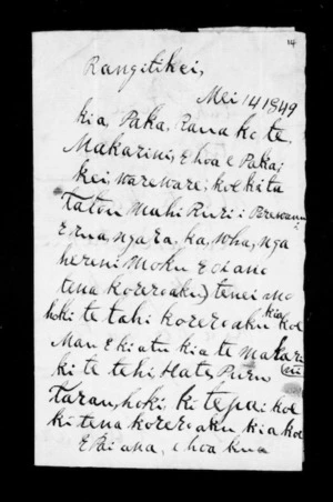 Letter from Hakaraia Pouri to Raka (Locke) (with translation)