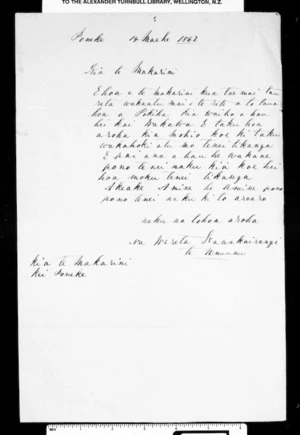 Letter from Wereta Kawekairangi to McLean