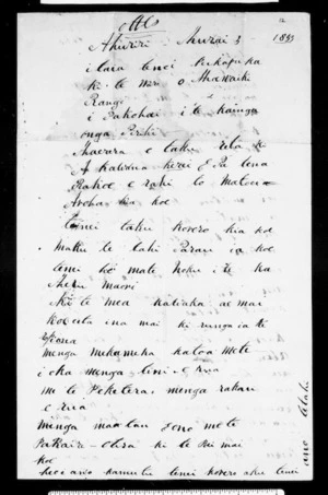 Letter from Hawaiki Rangi to George Grey (with translation)