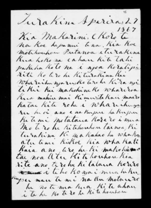 Letter from Aperahama Tipae to McLean