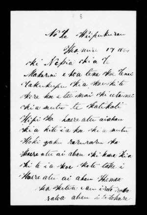 Letter from Paora Ringamutu to McLean