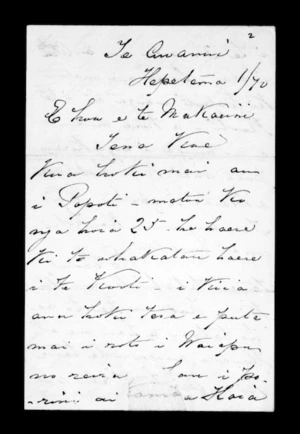 Letter From Captain Peniamine Tuhaka to McLean (with translation)