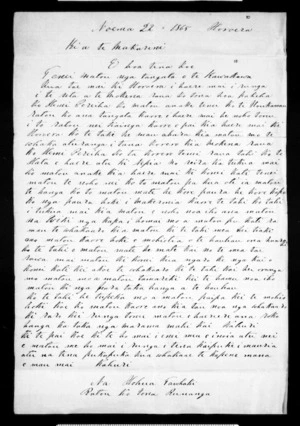 Letter from Hohua Tawhaki to McLean