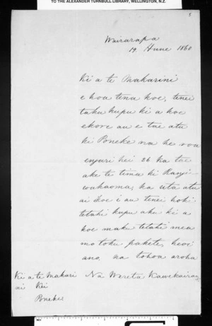 Letter from Wereta Kawekairangi to McLean (with translation)