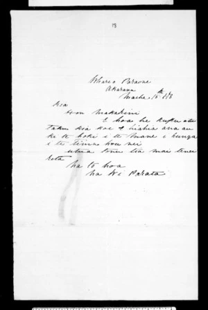 Letter from Wi Parata to McLean
